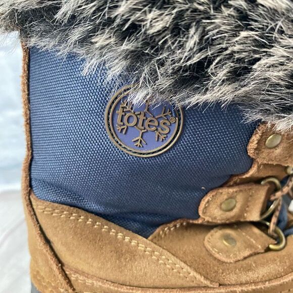 Totes Morris youth 3 winter snow boots w/leather and rubber upper brown black - Picture 2 of 9